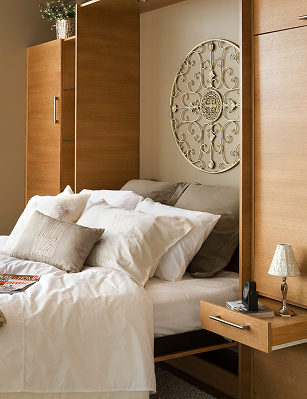 Wood murphy bed with side cabinets
