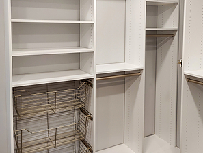 Section of diy custom closet with wire racks and hanging space